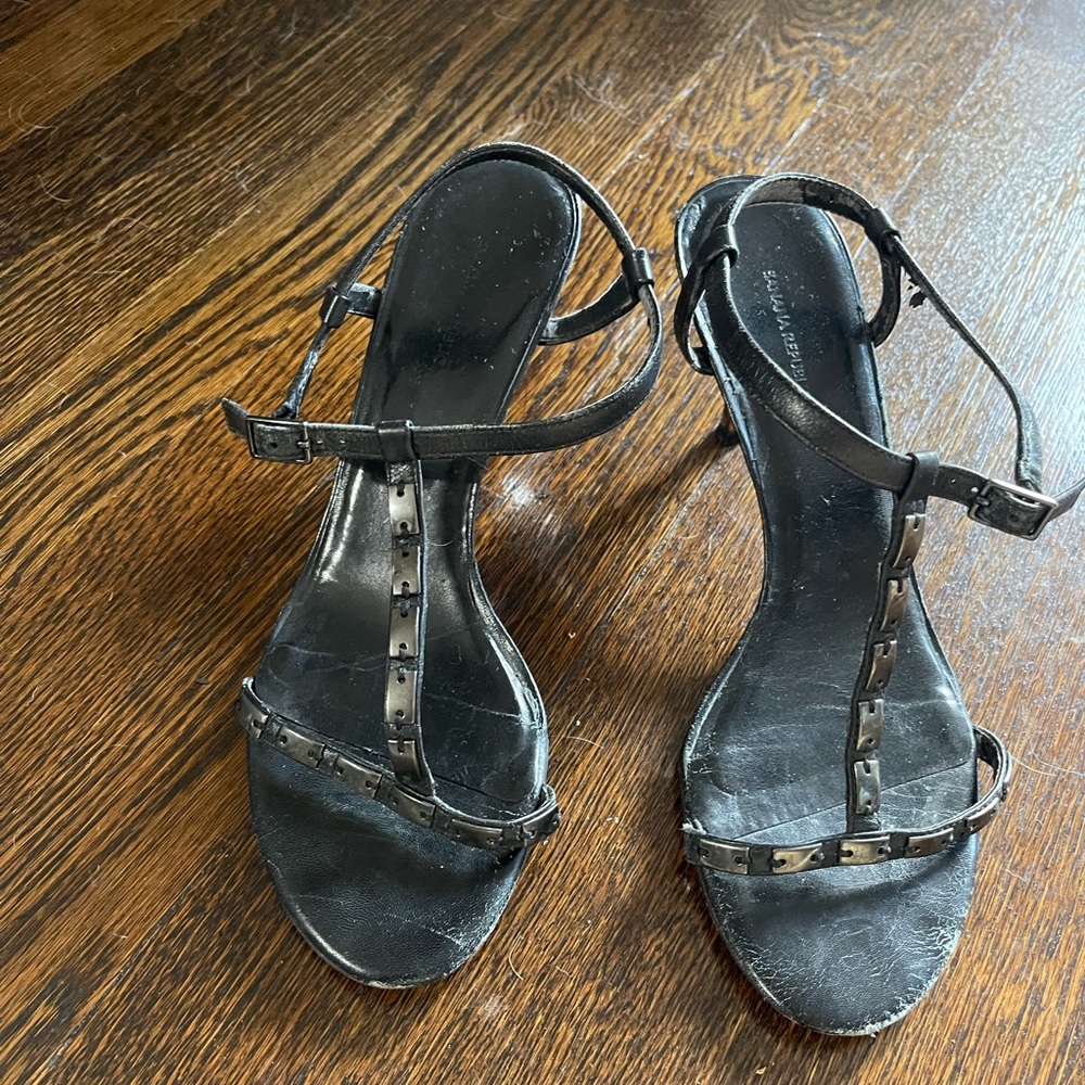 Sandal with gunmetal heel